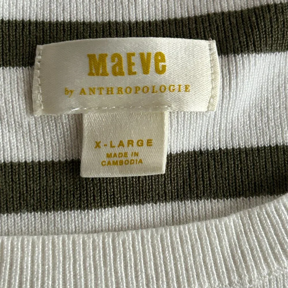 Maeve by Anthropologie‎ Olive Stripe Knit Sweater Top Coastal Classic XL